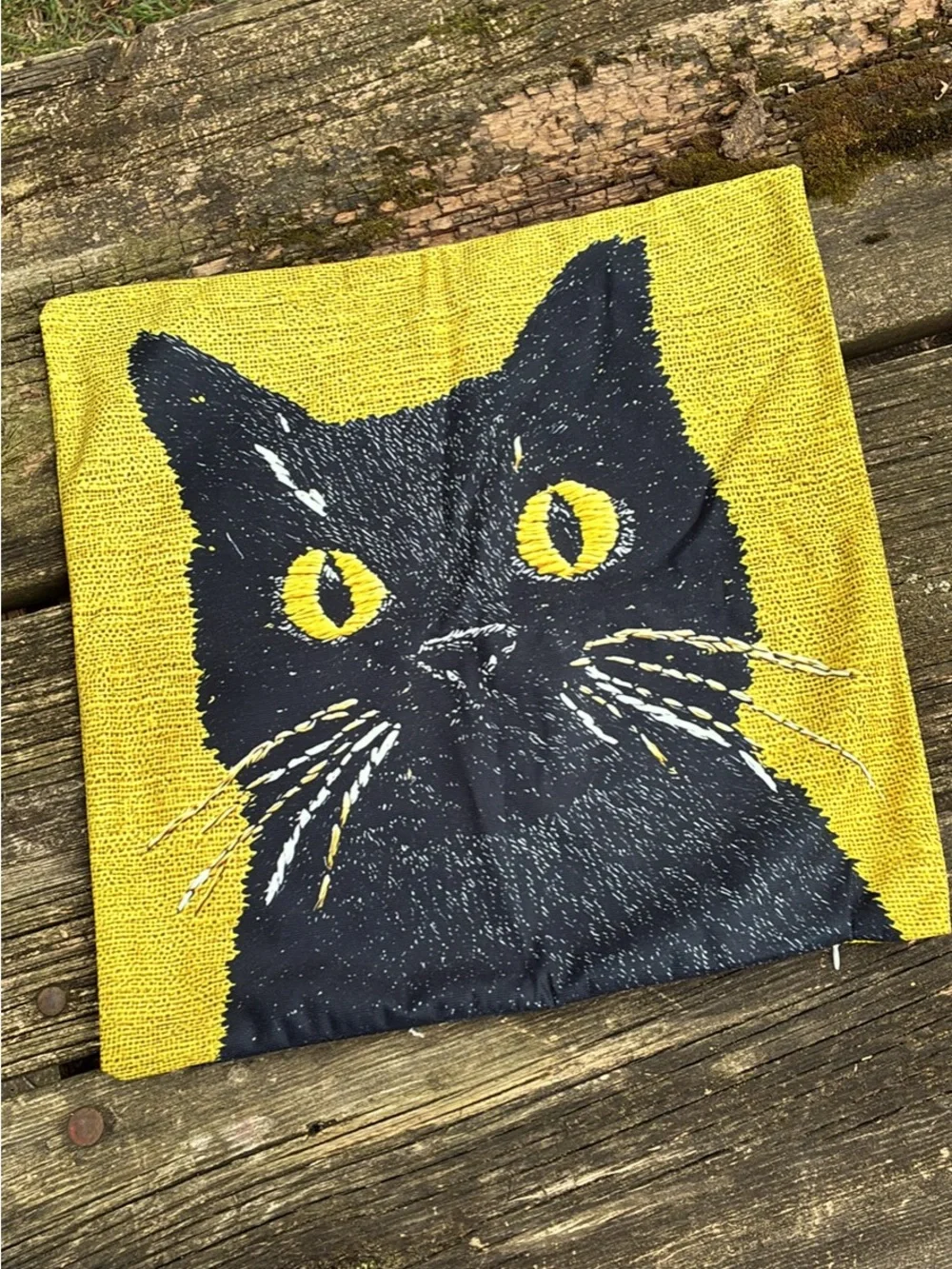 Yellow & Black Cat Throw Pillow Cover - Decorative Cat-Themed Accent